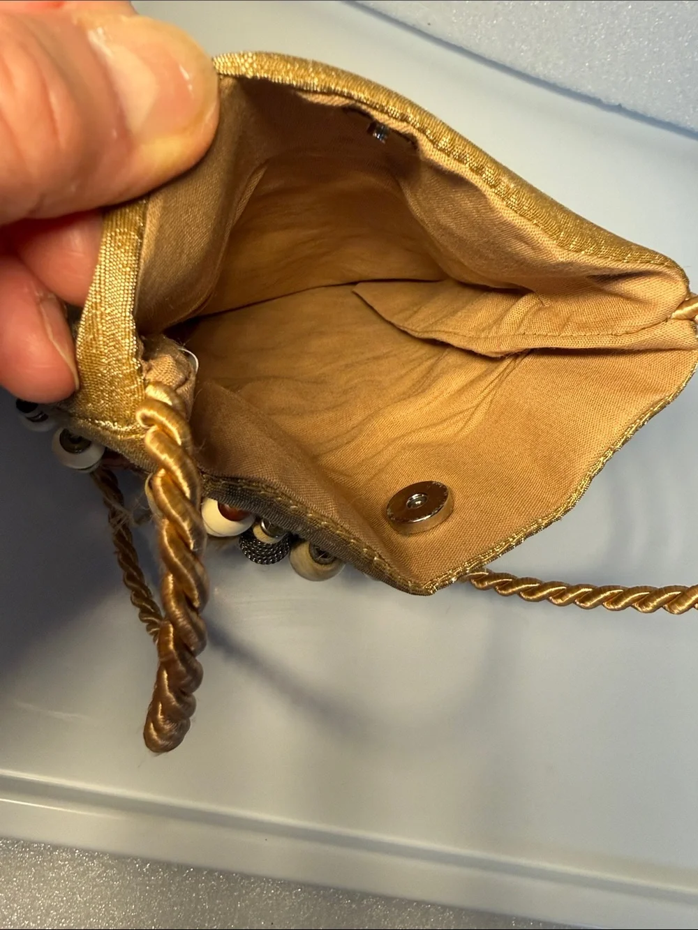 Handcrafted Beaded Fringe Crossbody Bag – Tan